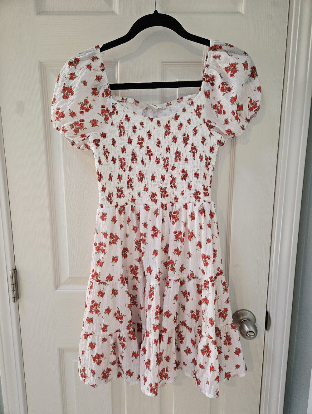 NWOT Altar'd State Puff Sleeve Red Floral Mini Dress - Picture 1 of 5